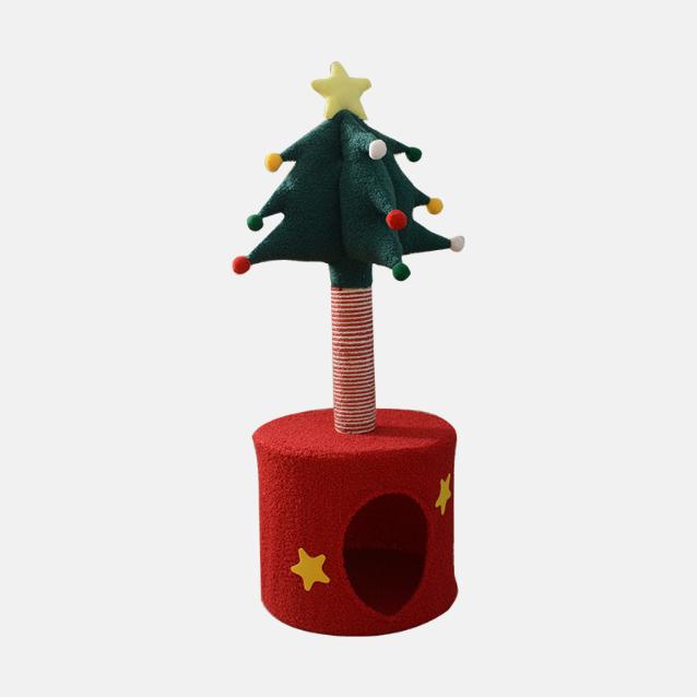Festive Christmas Tree Cat Scratcher & Condo | 2-in-1 Sisal Post with Cozy Hideaway Bed