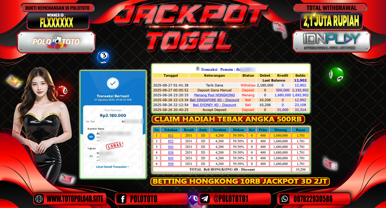 POLOTOTO JACKPOT TOGEL HONGKONG LOTTO Rp.2.180.000,-