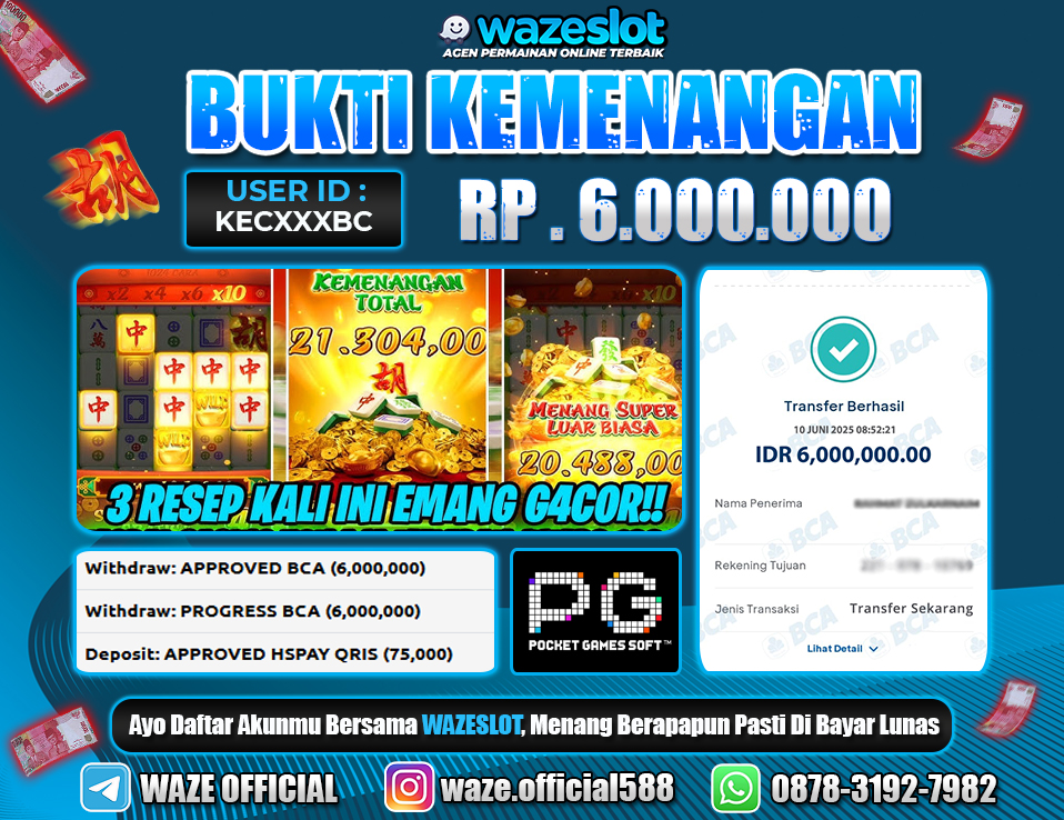BUKTI KEMENANGAN 10 JUNI 2025 DI GAME MAHJONG WAYS
