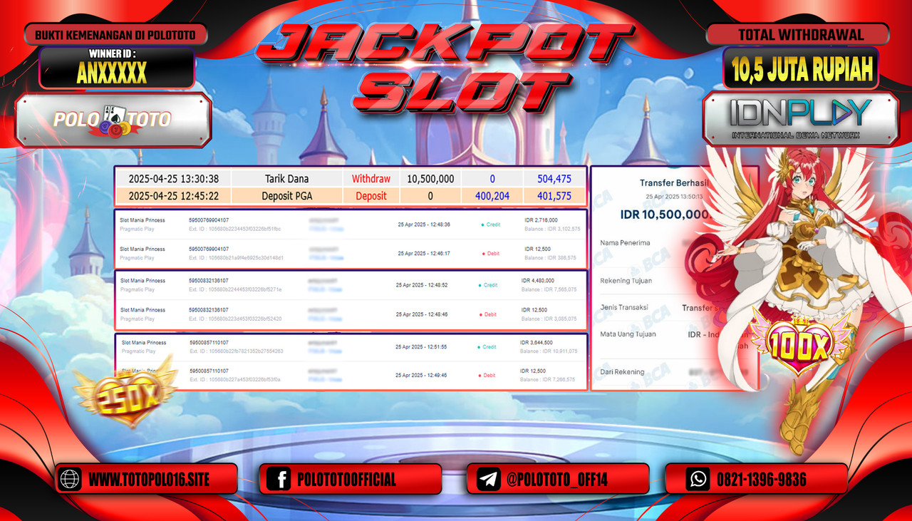 POLOTOTO JACKPOT SLOT MANIA PRINCESS Rp.10.500.000,-