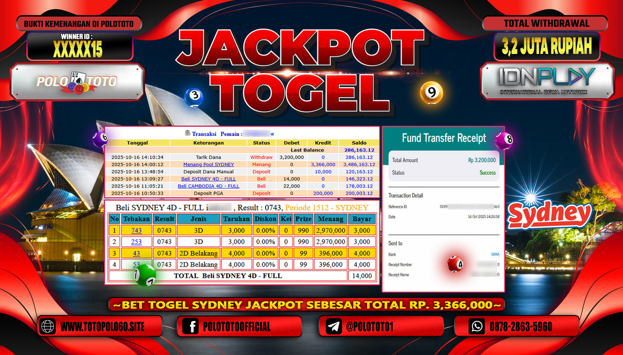 POLOTOTO JACKPOT TOGEL MENANG POOL SYDNEY Rp.3.200.000,- LUNAS