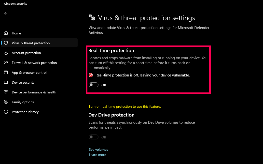 Windows Defender Settings