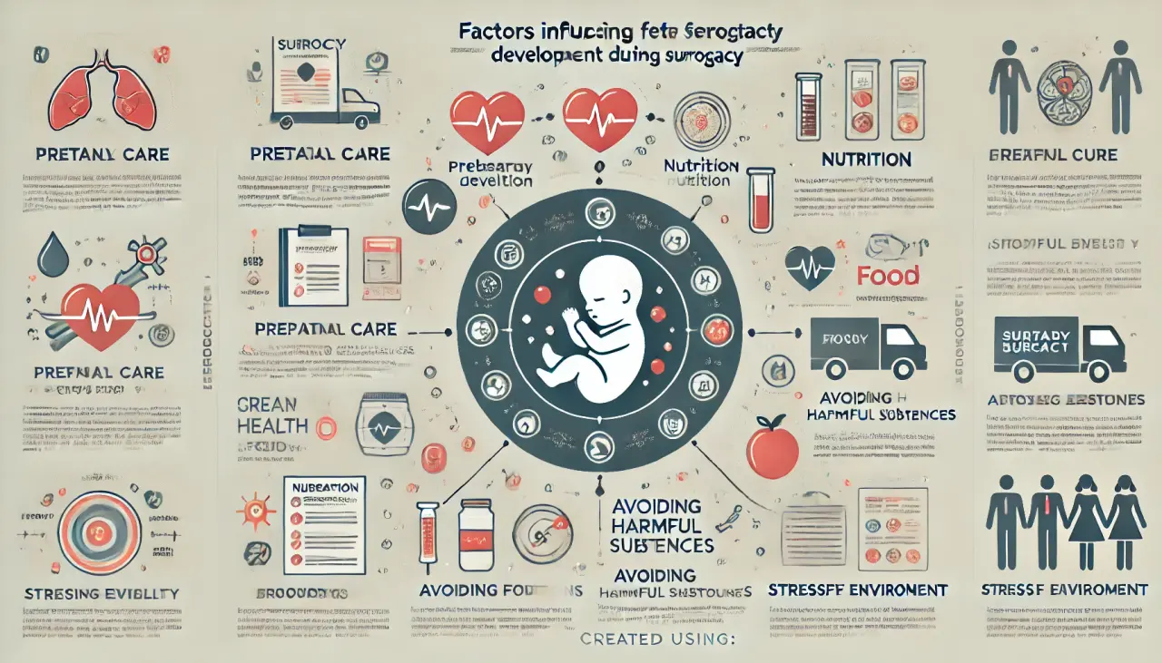 Factors influencing fetal development during surrogacy, including prenatal care and nutrition.
