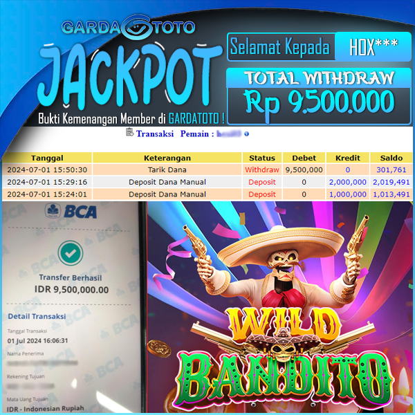 JACKPOT SLOT MAIN DI SLOT WILD BANDITO WD Rp 9.500.000,- DIBAYAR LUNAS GARDATOTO MANTAP !