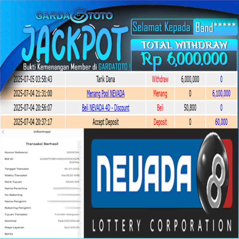 JACKPOT TOGEL DI PASARAN NEVADA4D Rp 6.000.000,- DIBAYAR LUNAS!!!