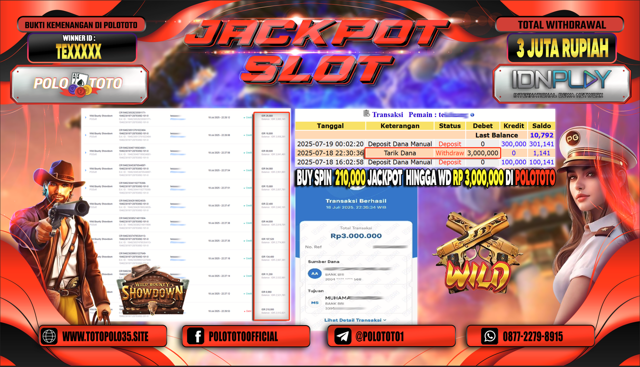 POLOTOTO JACKPOT SLOT WILD BOUNTY SHOWDOWN Rp.3.000.000,- LUNAS