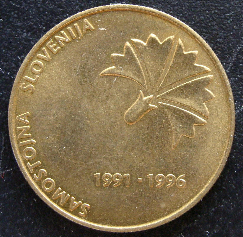 Eslovenia. Monedas conmemorativas de 5 Tolar (1993-1997) Completa. SLO-5-Tolar-1996-5-Aniversario-Independencia-rev