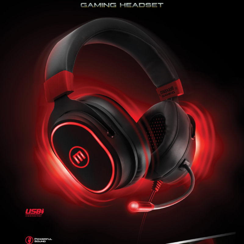 Auriculares Maxell Samurai Series con su iluminación LED multicolor activada.