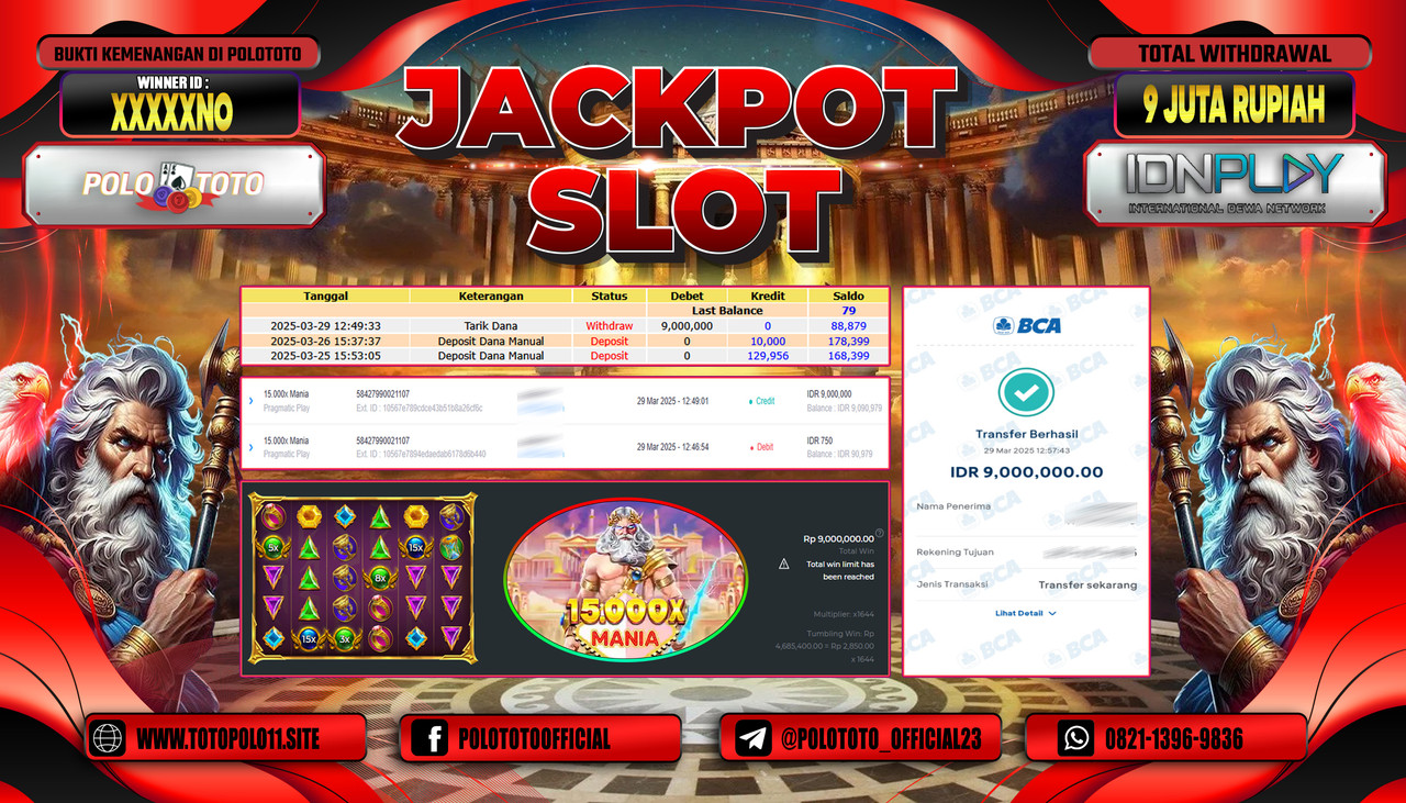 POLOTOTO JACKPOT SLOT GATES OF OLYMPUS 1000 Rp.9.000.000,-