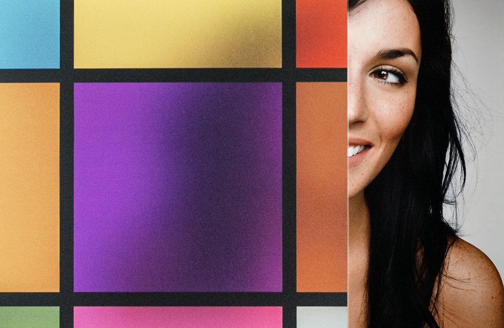 SXEG-4882 Colored Squares – Patterned Window Film. A beautiful decorative film for glass surfaces. Perfect for home interior redesign, office…