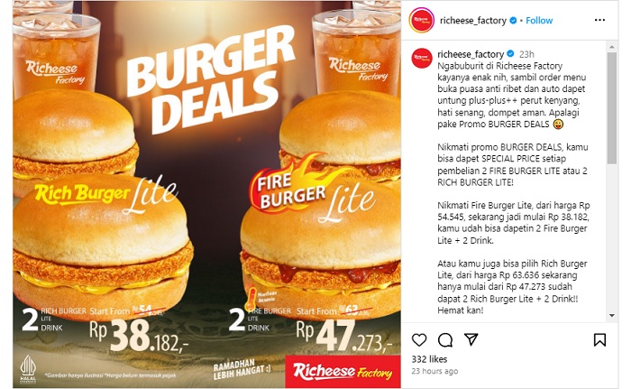 Promo Burger Deals dari Richeese Factory untuk bulan Ramadhan 2024.