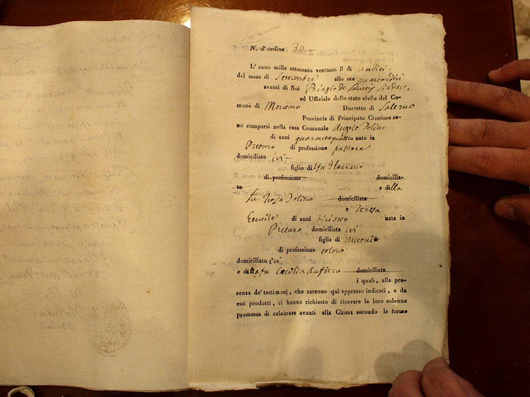 Marriage 11 Sep 1821, Angelo Tolino and Teresa Gentile