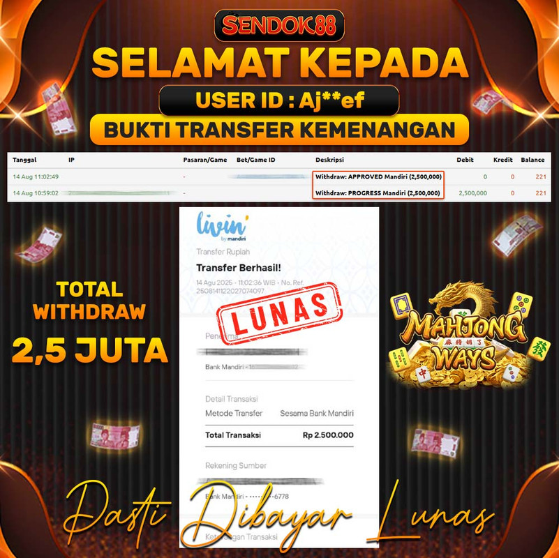 SENDOK88 JEPE! MAHJONG WAYS Rp 2.500.000,- LUNAS!