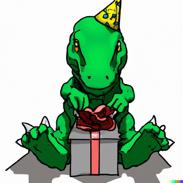 DALL·E 2023-01-31 12.25.15 - ein hellgrüner Baby Manga T-Rex sitzt auf dem Boden mit einem großen G