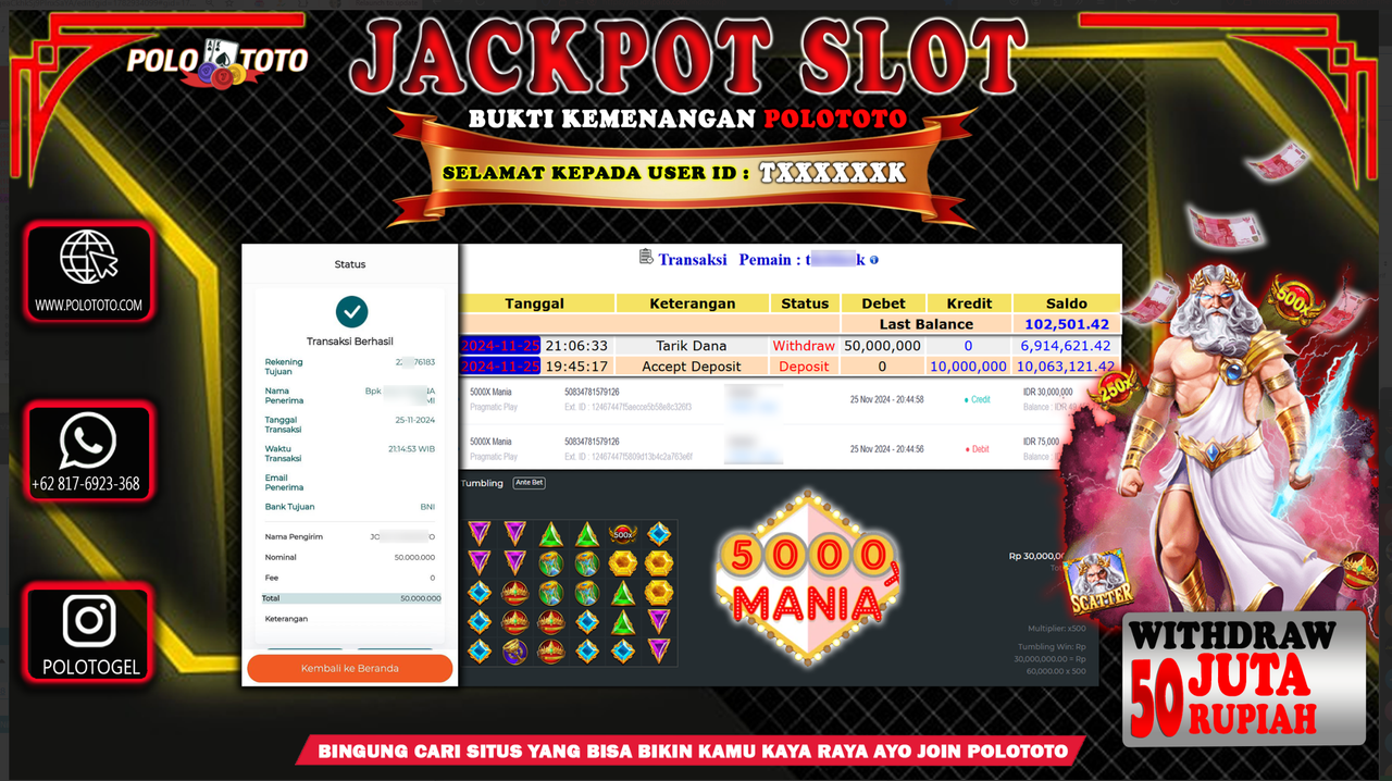 POLOTOTO JACKPOT SLOT 5000x MANIA Rp.50.000.000,- 