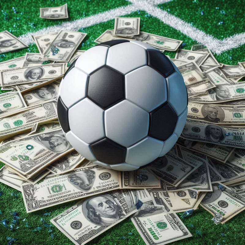 Soccer ball surrounded by dollar bills
