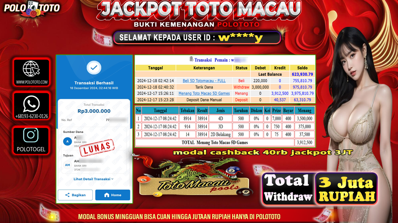 POLOTOTO JACKPOT TOGEL TOTO MACAU Rp.3,000.000,-