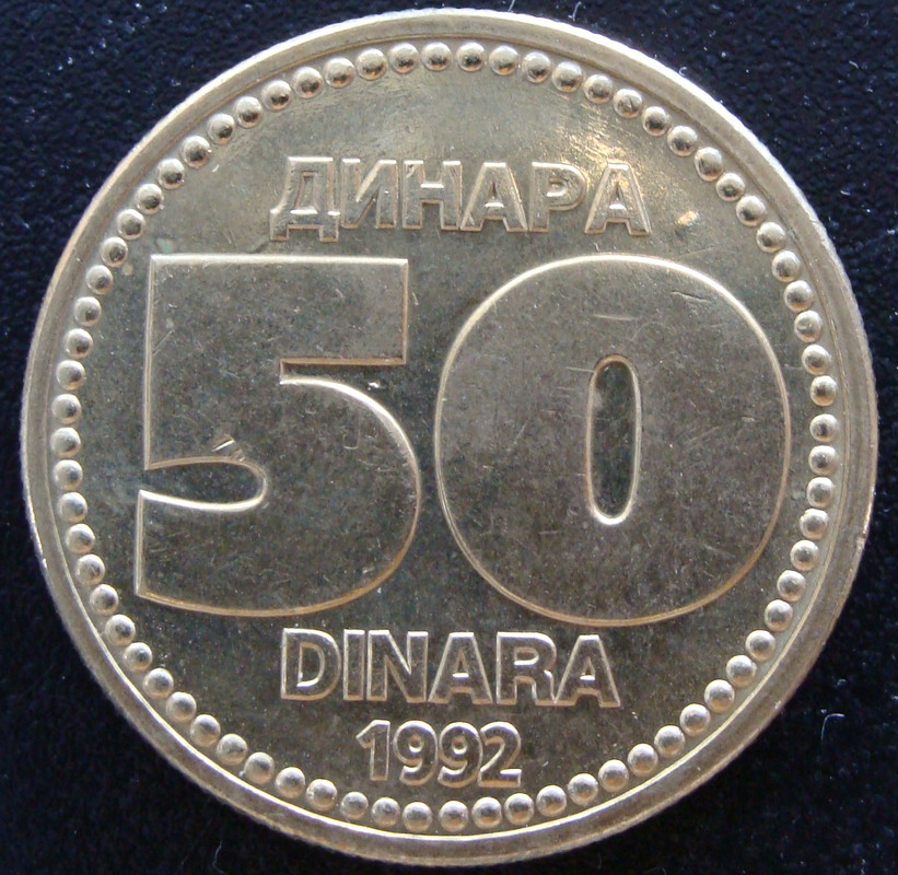 ¡Ya no existo! 50 Dinares. Yugoslavia (1992) YUG-50-Dinares-1992-rev