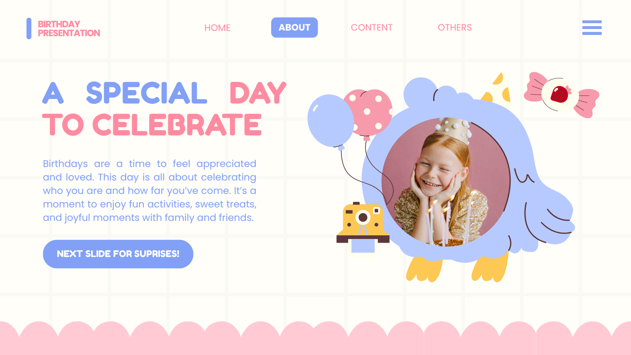 Blue and Pink Illustrative Playful Birthday Presentation