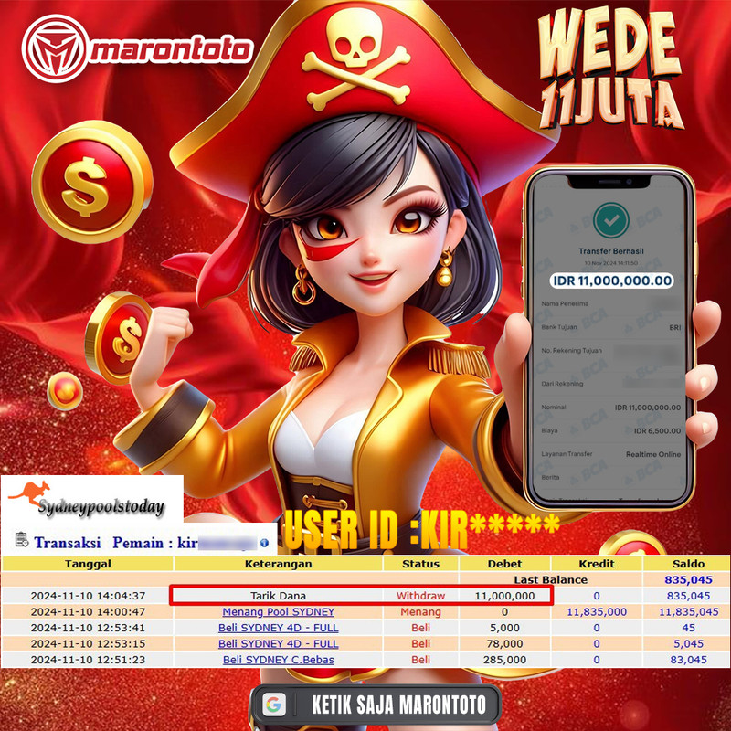 Bukti Kemenangan Member Marontoto Sebesar 11 JUTA