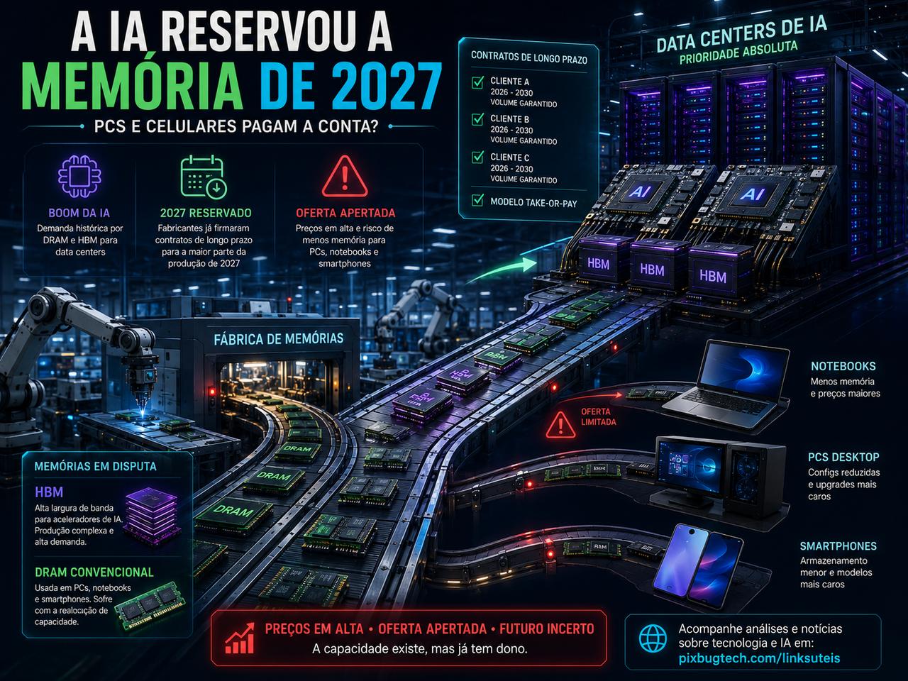 A IA comprou a memória de 2027 antes de ela existir e PCs e celulares podem pagar a conta