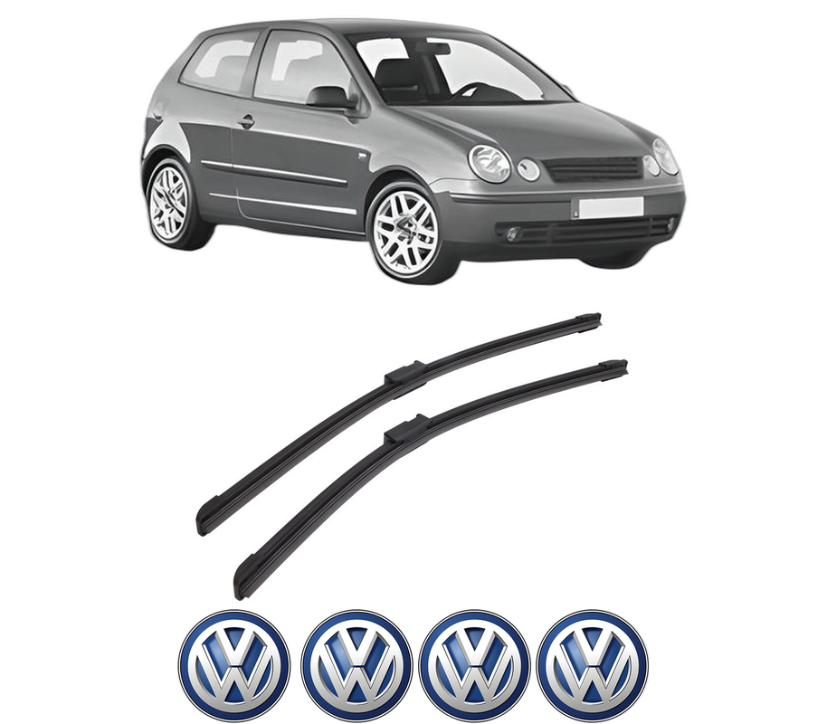Set stergatoare auto Volkswagen POLO IV (9N_, 9A_) din 2001-2009, pentru parbriz auto, 2 bucati, Bosch Aerotwin, din cauciuc siliconat rezistent, 4 Stickere Auto Volkswagen