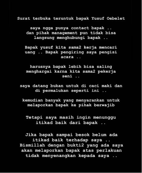 Surat terbuka Cita Citata untuk usuf Oebelet