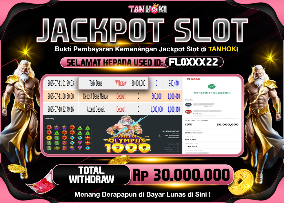 TANHOKI JACKPOT SLOT GATES OF OLYMPUS 1000 Rp.30.000.000,- LUNAS