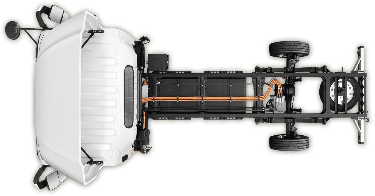Vue de dessus du châssis électrique iJAC N42 avec batterie centrale
