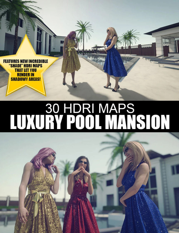 30 HDRIs – Luxury Pool Mansion Day