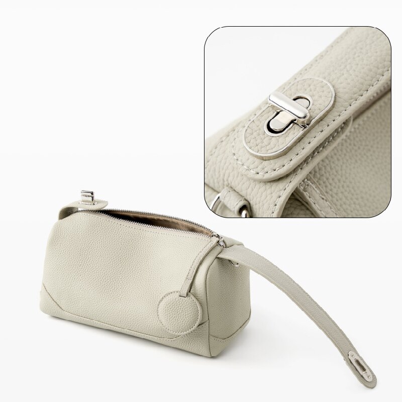 Black Women Genuine First Layer Cowhide Boston Bag Fashionable Handheld Crossbody Shoulder Bag with 115cm Adjustable Strap
