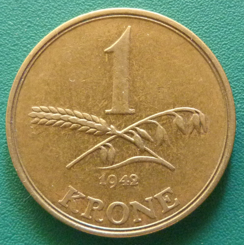 1 Corona. Dinamarca (1942) DIN-1-Corona-1942-rev
