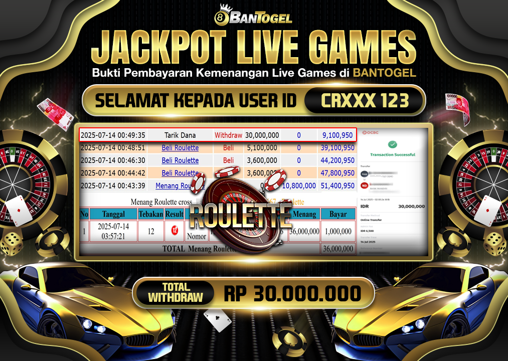 BUKTI JACKPOT LUNAS BANTOGEL