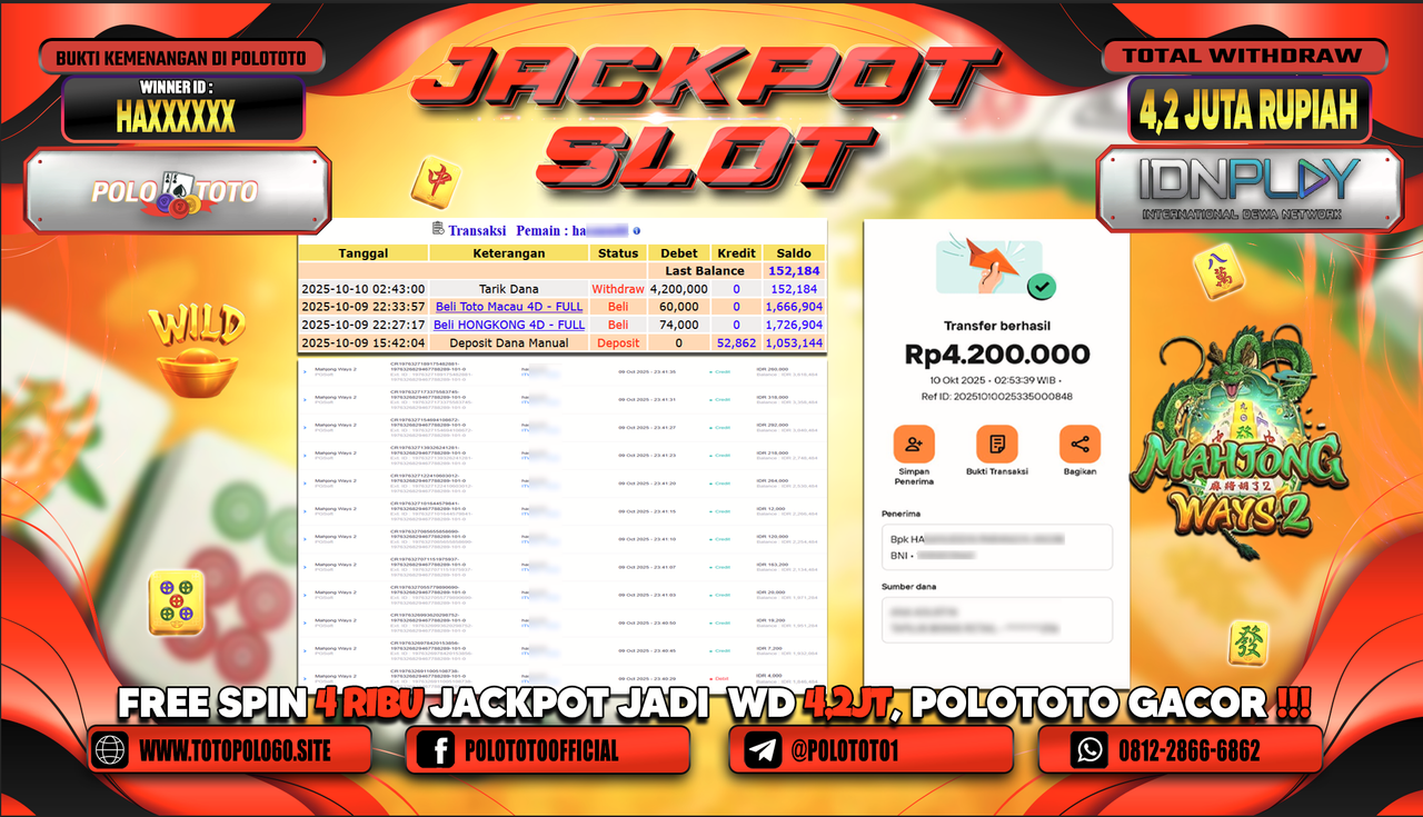 POLOTOTO JACKPOT SLOT MAHJONG WAYS 2 Rp.4.200.000,- LUNAS