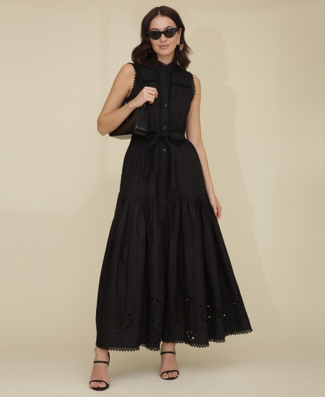chinese dress ladies Capri Dress in Black Eyelet