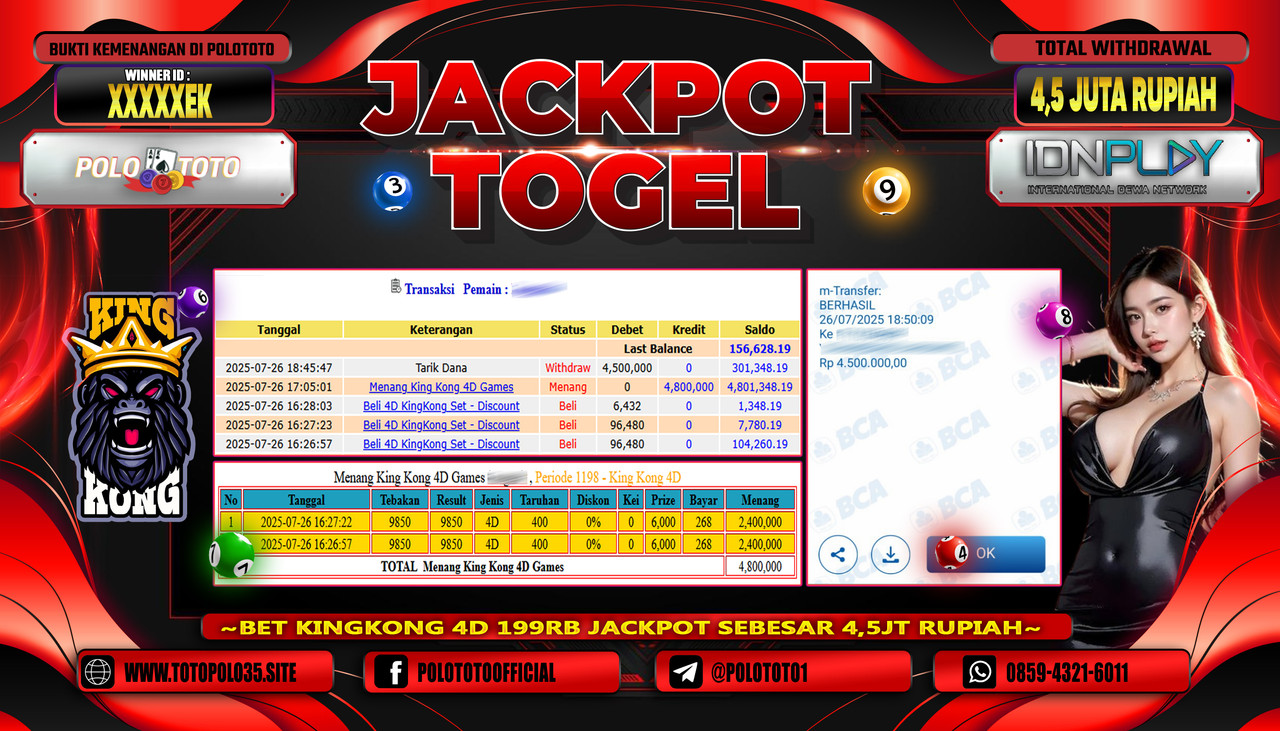 POLOTOTO JACKPOT TOGEL KING KONG Rp.4.500.000,- LUNAS