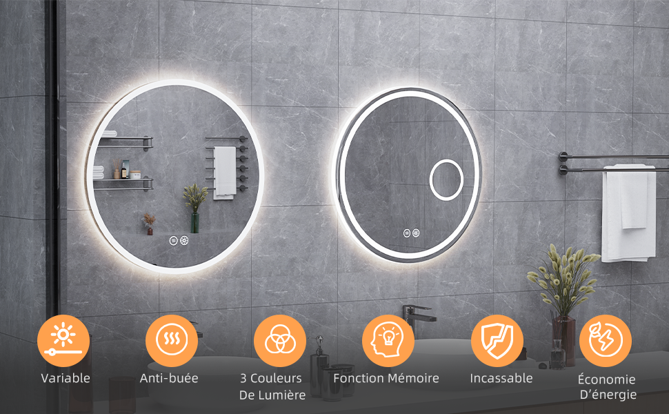 Miroir LED Rond Design 60cm