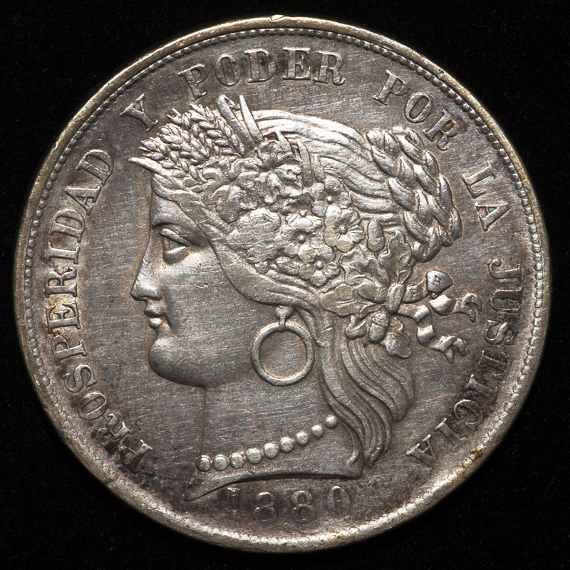 5 pesetas Perú 1880. Guerra del Pacífico. PAS6860