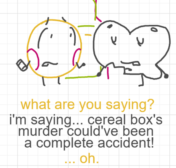 A panel from A Murder On The, episode six of the Board Boards object show by Furretwalk/WalkingFurret.