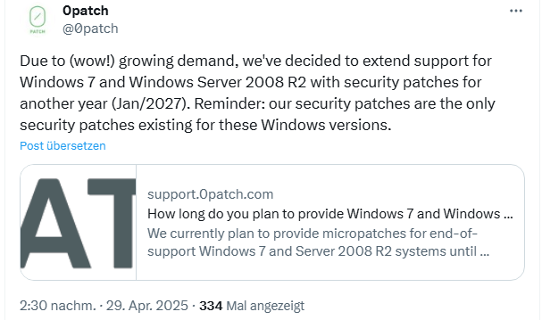 0patch Sicherheit für Windows 7/Server 2008R2