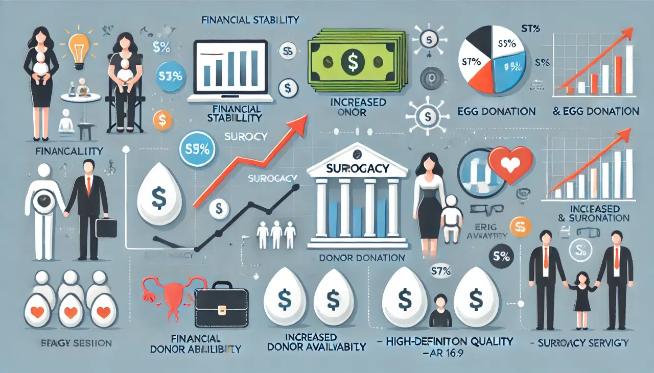 Economic factors behind the growth in surrogacy and egg donation, including financial stability and donor availability.
