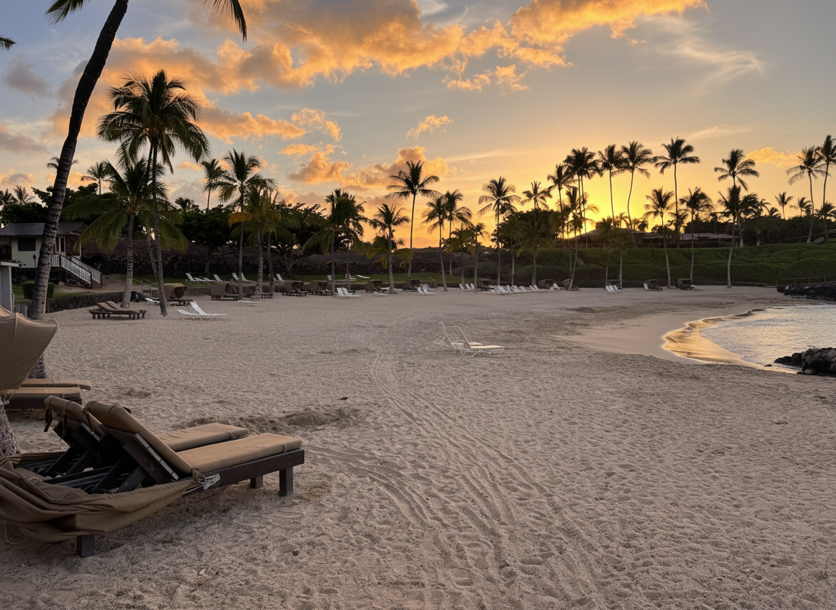 Evening at the Mauna Lani Beach Club on Makaʻiwa Bay, Kohala Coast