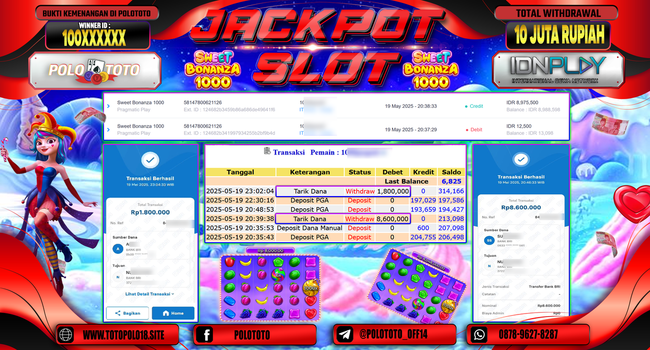 POLOTOTO JACKPOT SLOT SWEET BONANZA 1000 Rp.10.400.000,-