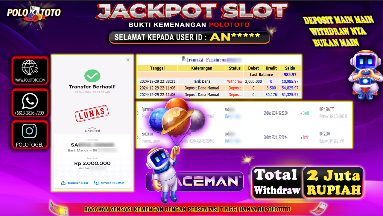 POLOTOTO JACKPOT SLOT SPACEMAN Rp.2,000.000,-