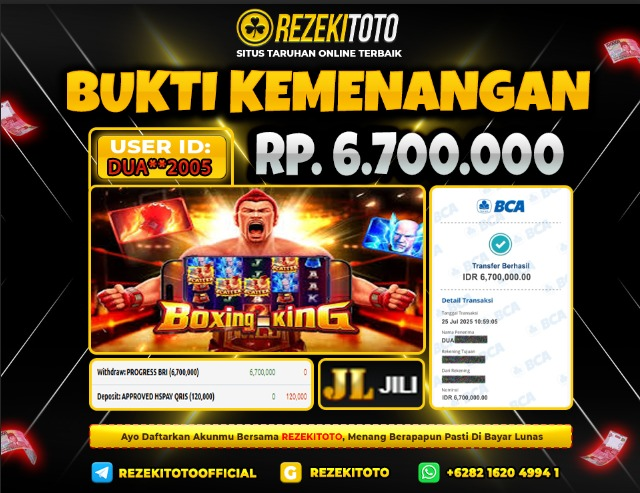 BUKTI KEMENANGAN 25 JULI 2025 BOXING KING 6 JUTA  