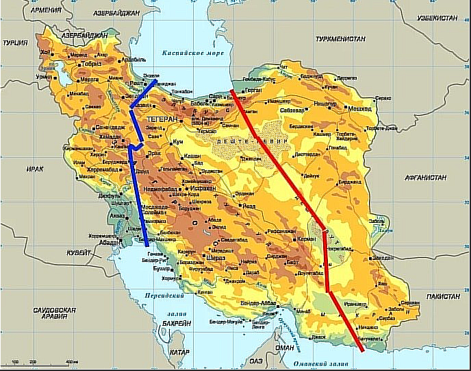 Проект канала из каспийского моря в персидский залив на карте мира