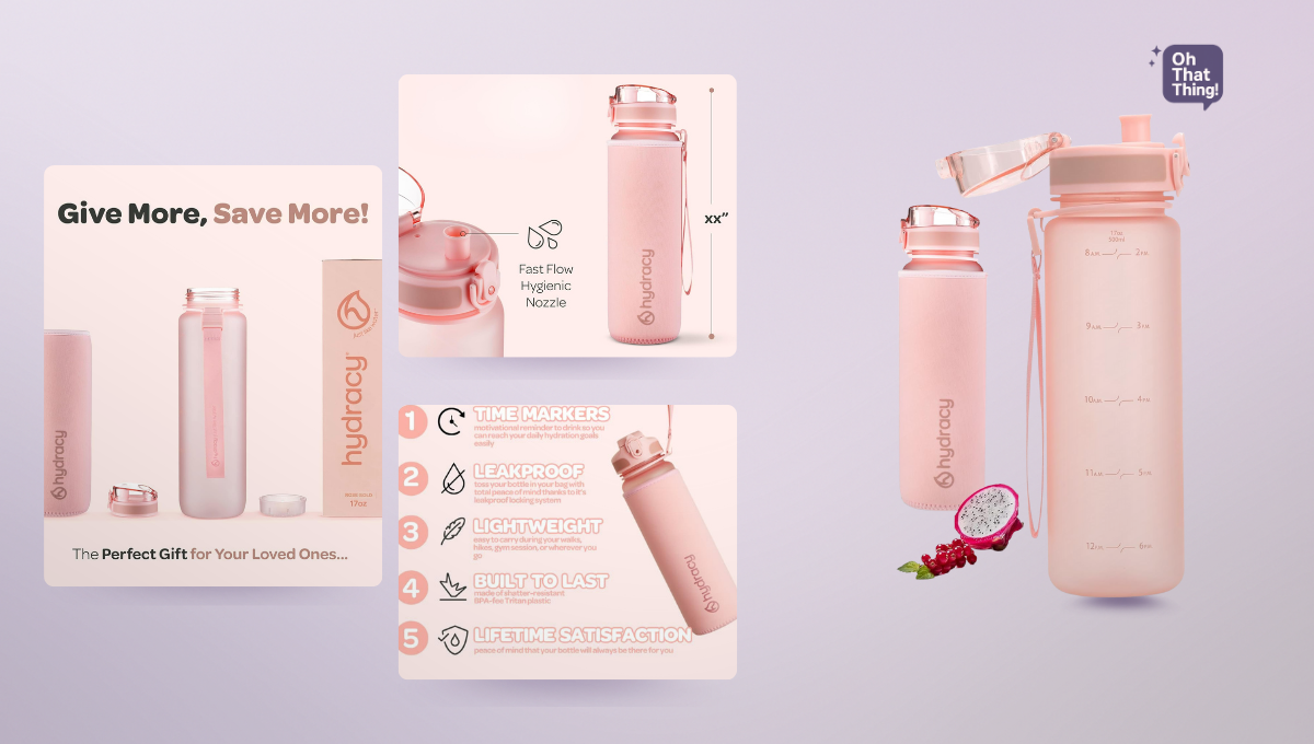 Hydracy Water Bottle with Time Marker
