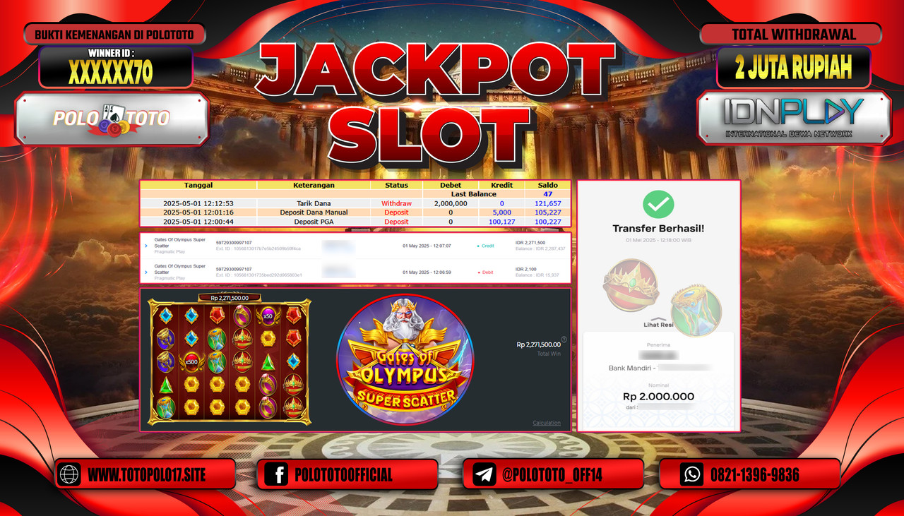 POLOTOTO JACKPOT SLOT GATES OF OLYMPUS SUPER SCATTER Rp.2.000.000,-