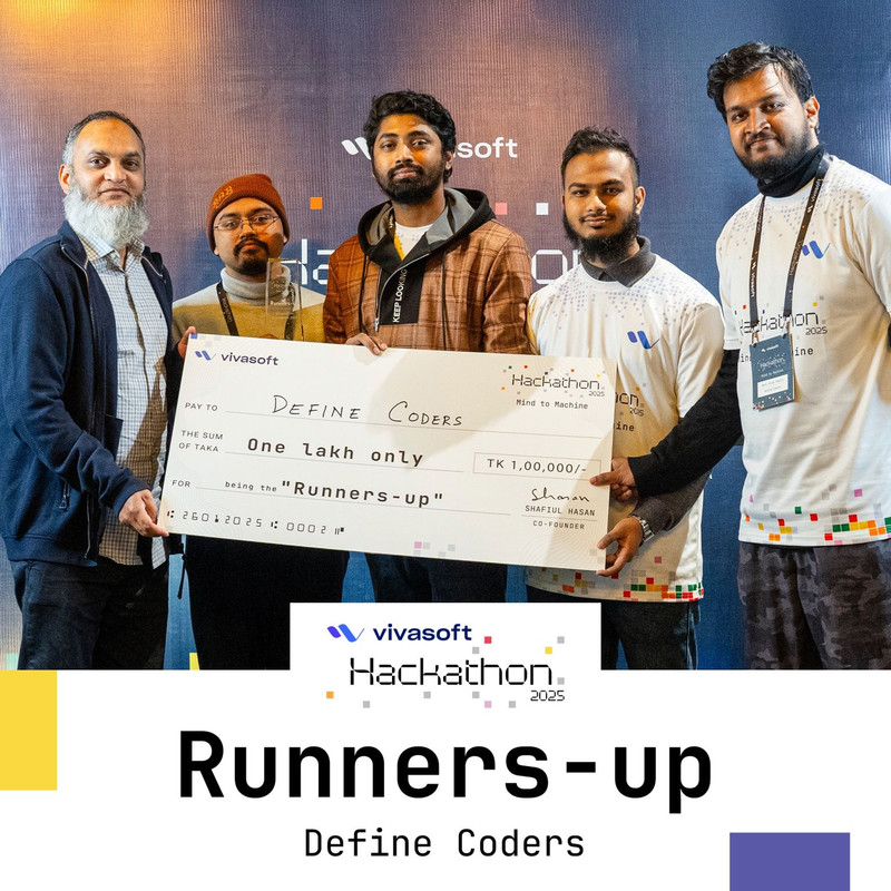 Team Define Coders has secured the Runner-Up position at the Vivasoft AI Hackathon 2025