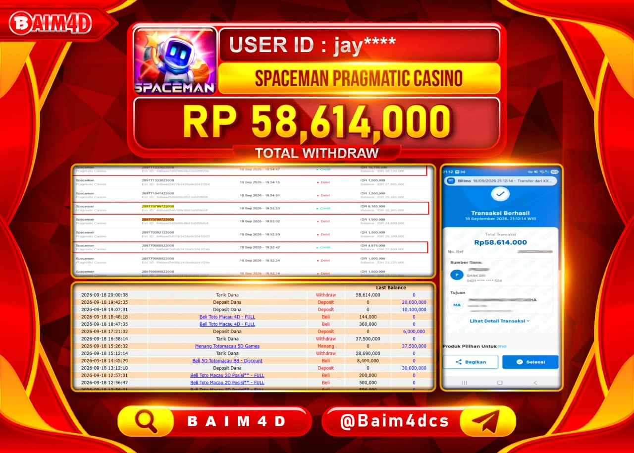 BAIM4D JACKPOT SPACEMAN PRAGMATIC Rp.58,614,000 - LUNAS